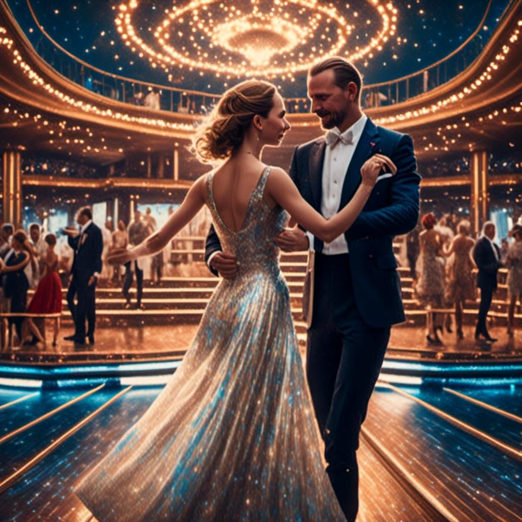 Couples Dancing Under a Blue Starry Sky