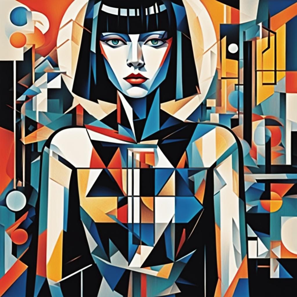 Electrified Woman in Cubist Art Deco Style