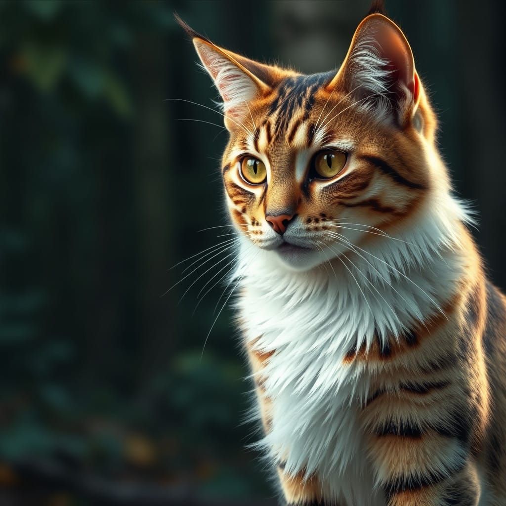 Fantastical Brown Tabby Cat in Enchanted Forest