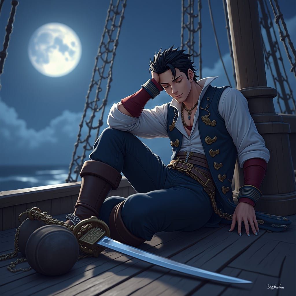 Sailing Pirate in Moonlit Serenity
