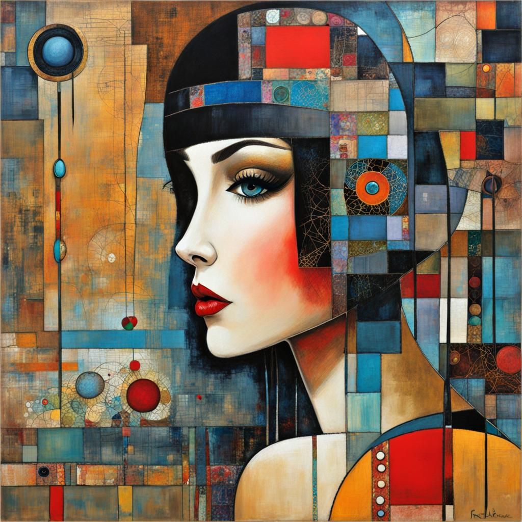 Art Brut Portrait of a Girl with Abstract Elements