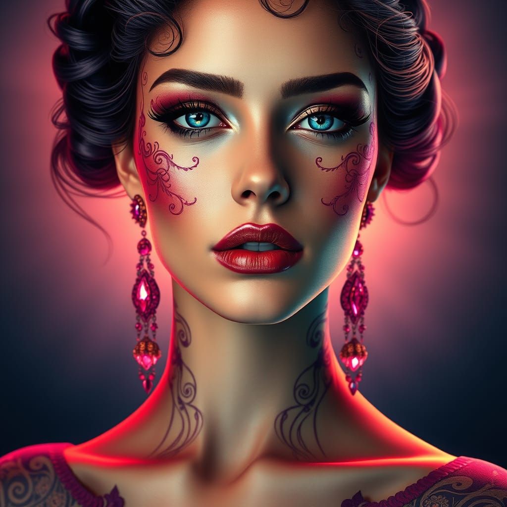 Stunning Woman in Art Nouveau-Inspired Makeup Portrait