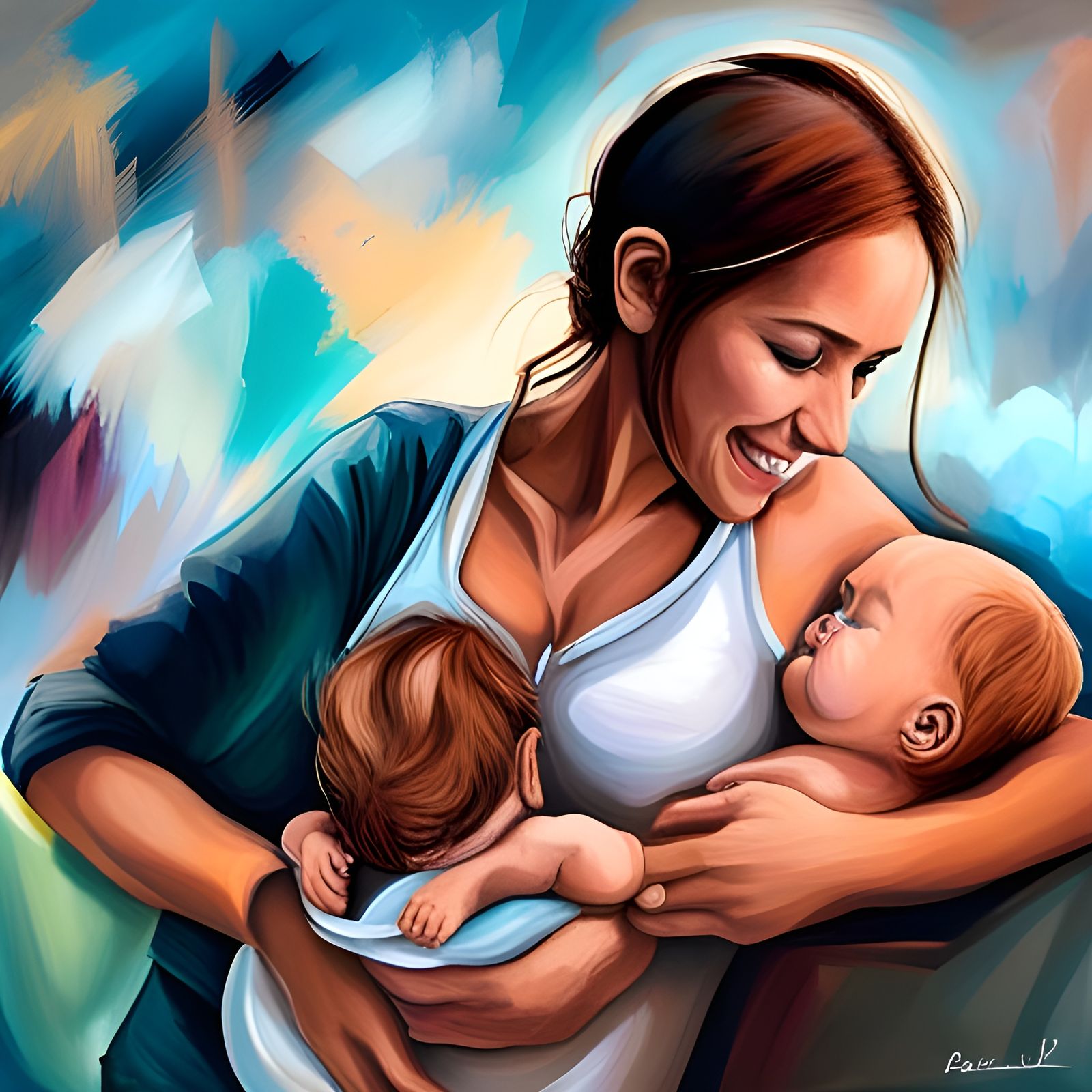Mother Breastfeeding Baby in Graffiti Art Style