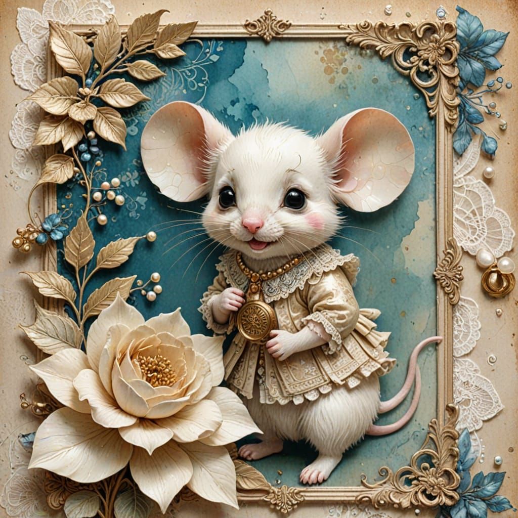 Whimsical Chibi Mouse in French Flower Market Scene