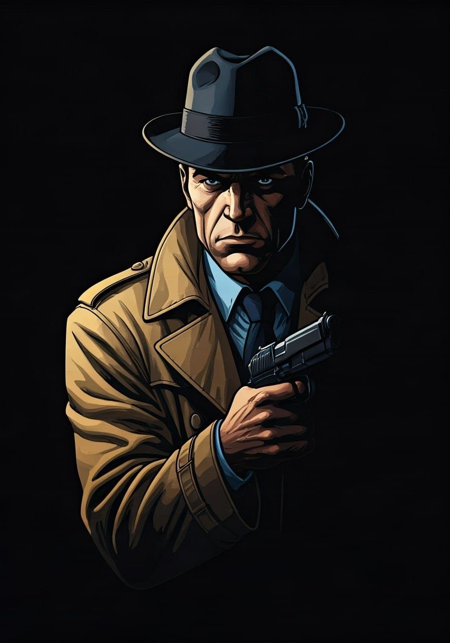 Film Noir Comic Book Cop Peeking From Cover