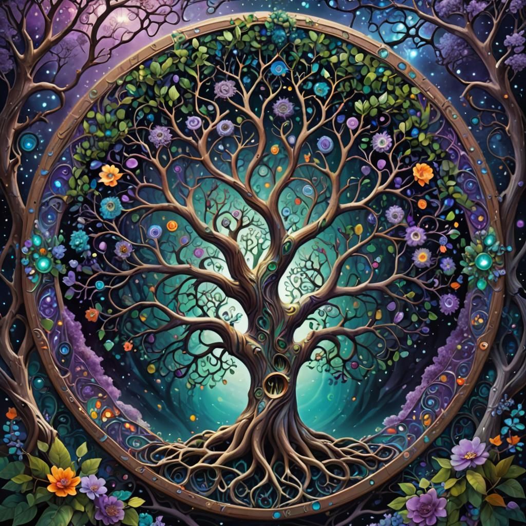 Kaleidoscopic Tree of Life in Fantasy Concept Art
