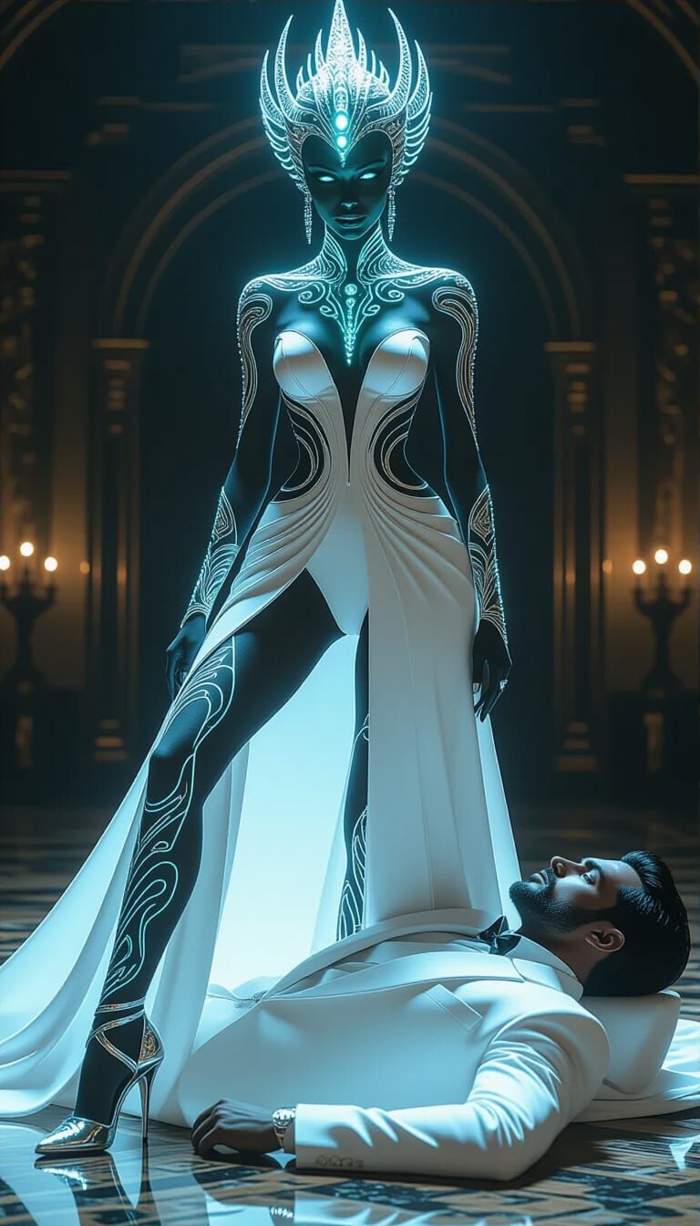 Alien Queen Dominates Man in Realistic Cinematic Scene