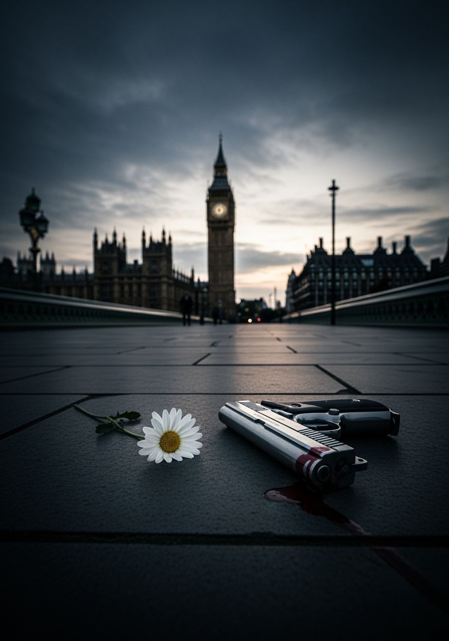 Dark London Cityscape with Big Ben and Oxeye Daisy