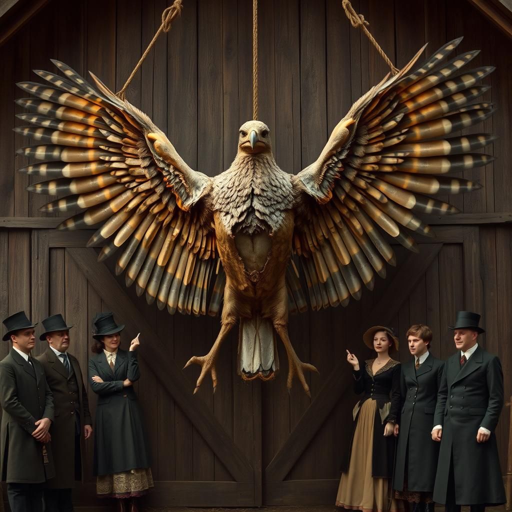 Thunderbird Carcass Displayed in Americana Gothic Style