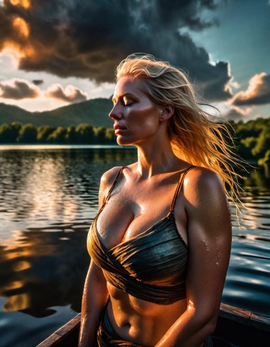 Renaissance-Style Lake Portrait of Woman Washing Hair