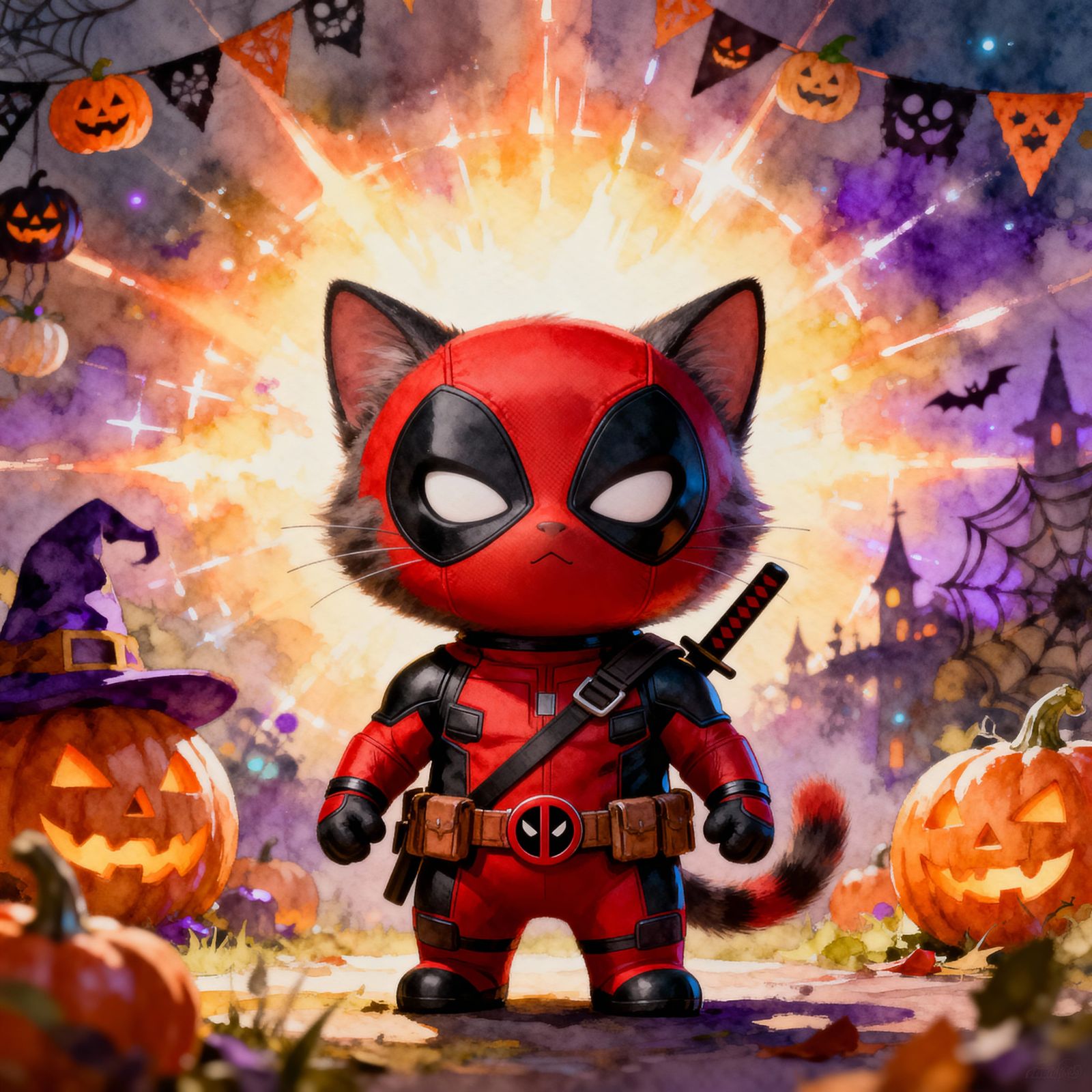 Cute Cat as Deadpool in Fantasy Concept Art