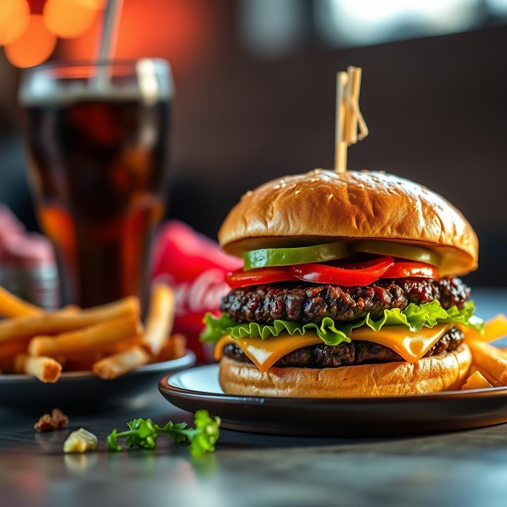 Delicious Macro Hamburger with Bokeh Lighting