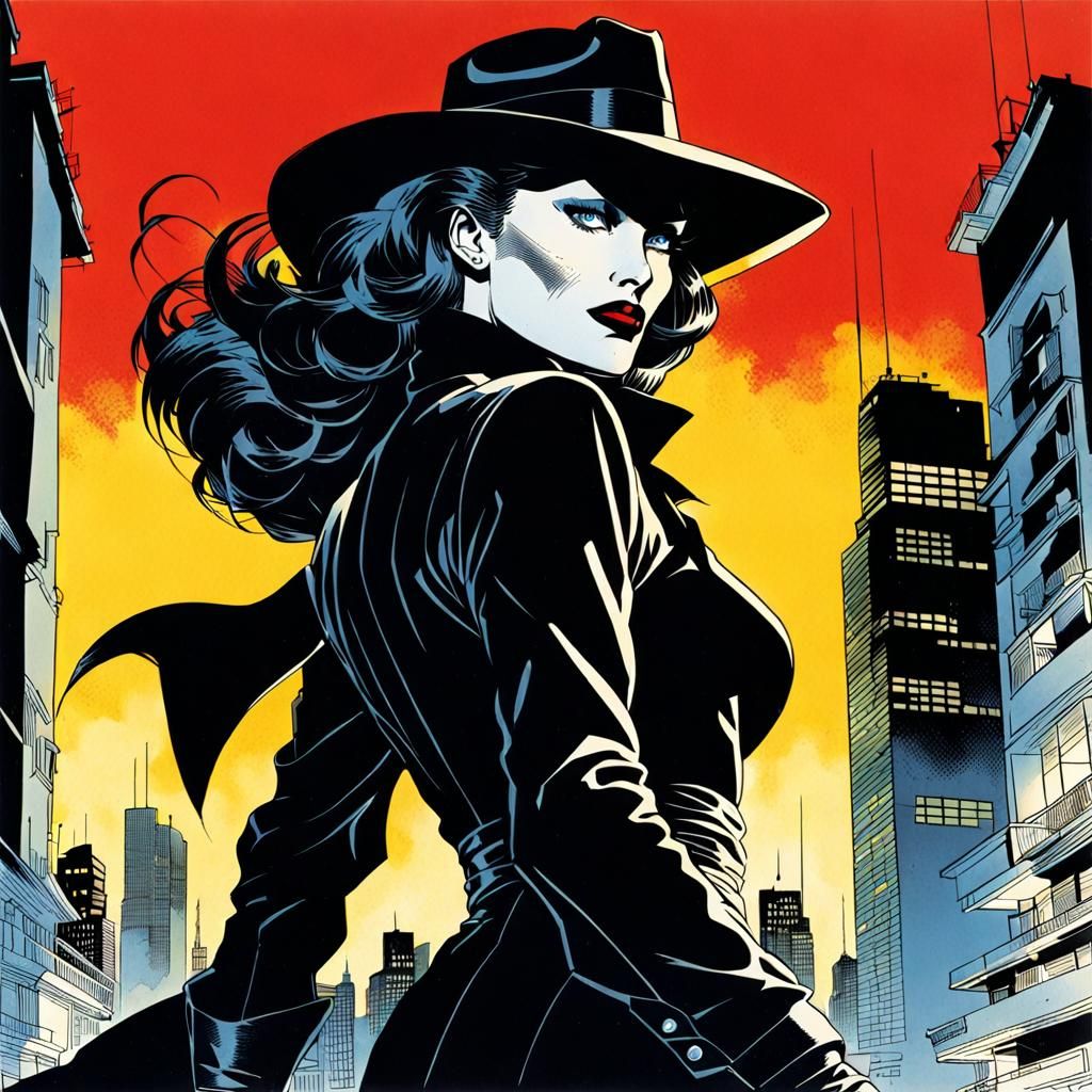 Noir Femme Fatale in Comic Book Style
