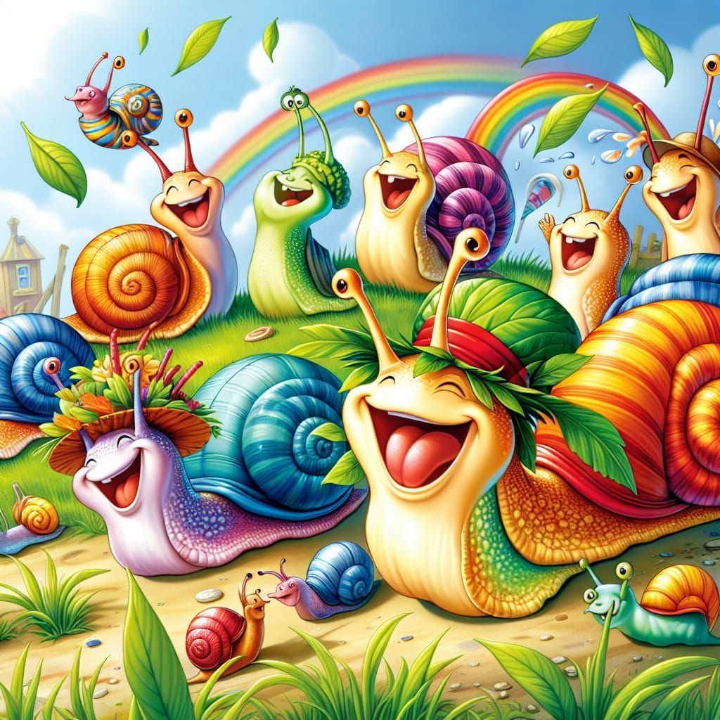Cheerful Snails Enjoying Life's Simple Joys