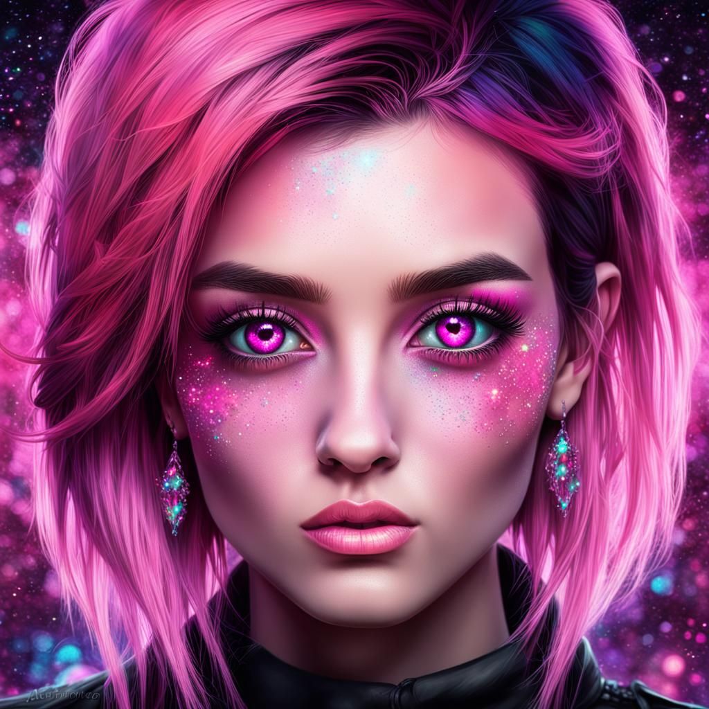 Emo Girl Portrait with Hazel Eyes in Astral Style