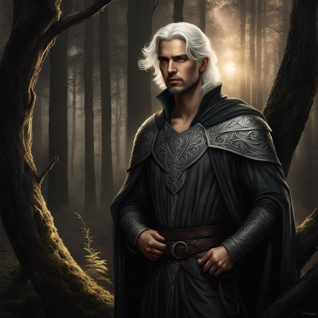 Glowing Man in Forest, Waterhouse Style