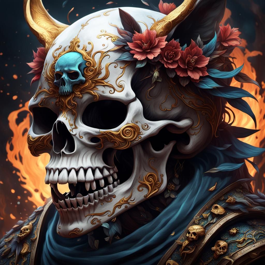Detailed Skull Kitsune Fantasy Concept Art