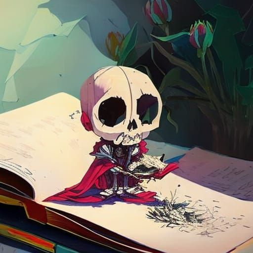 Intricate Skeleton Creates Paper Flowers: Fantasy Illustrati...