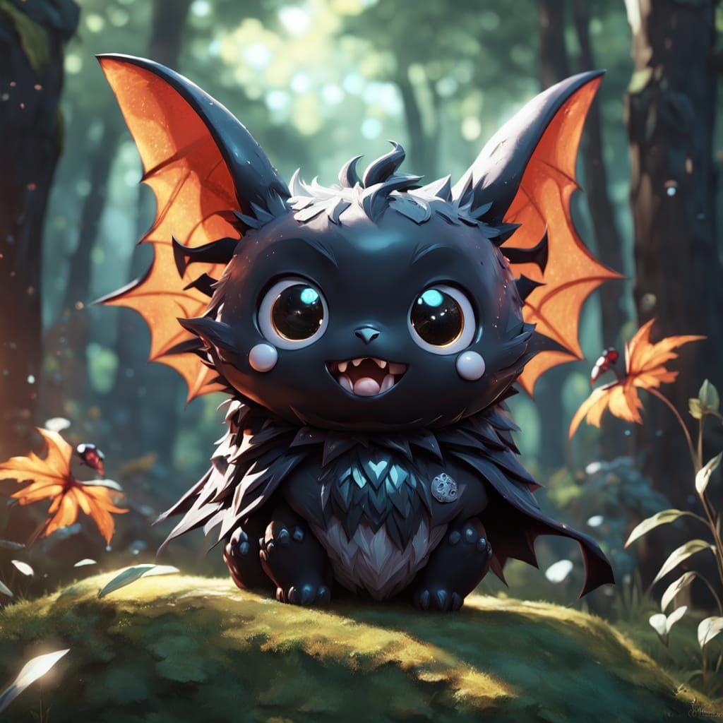 Whimsical Bat in Enchanted Forest - Hyperrealistic Concept A...