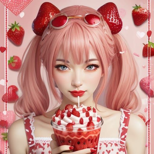 Sweetheart Sipping Strawberry Milkshake