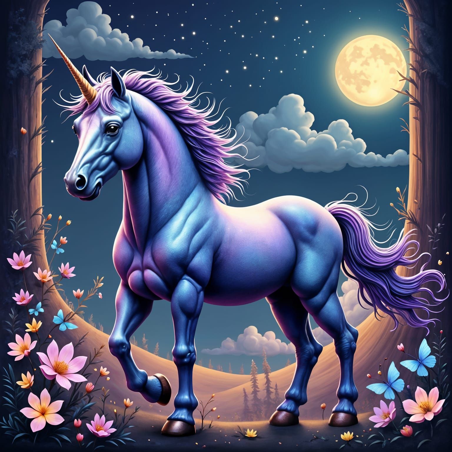 Vibrant Indigo Unicorn Digital Art