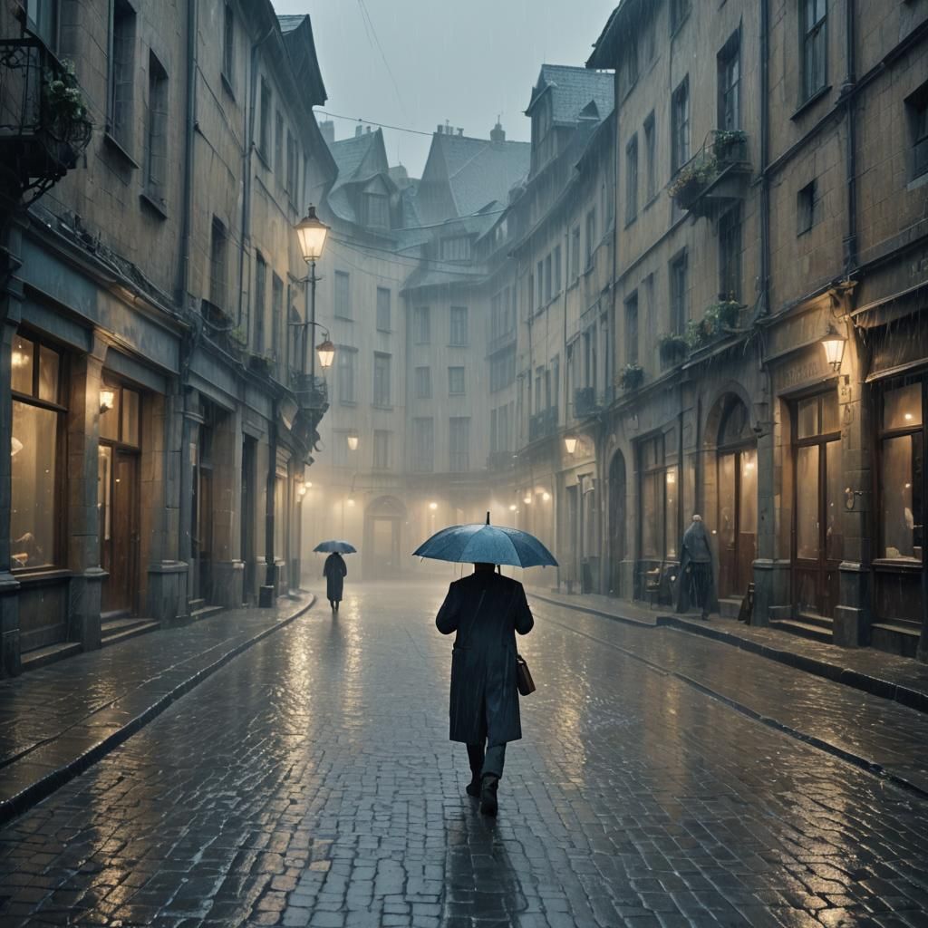 Cobblestone Street Scene in Renaissance Style