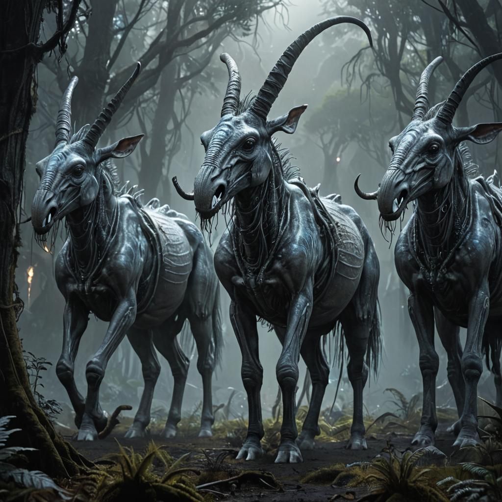 Donkey-Elephant Aliens in Iridescent Exoplanet Forest