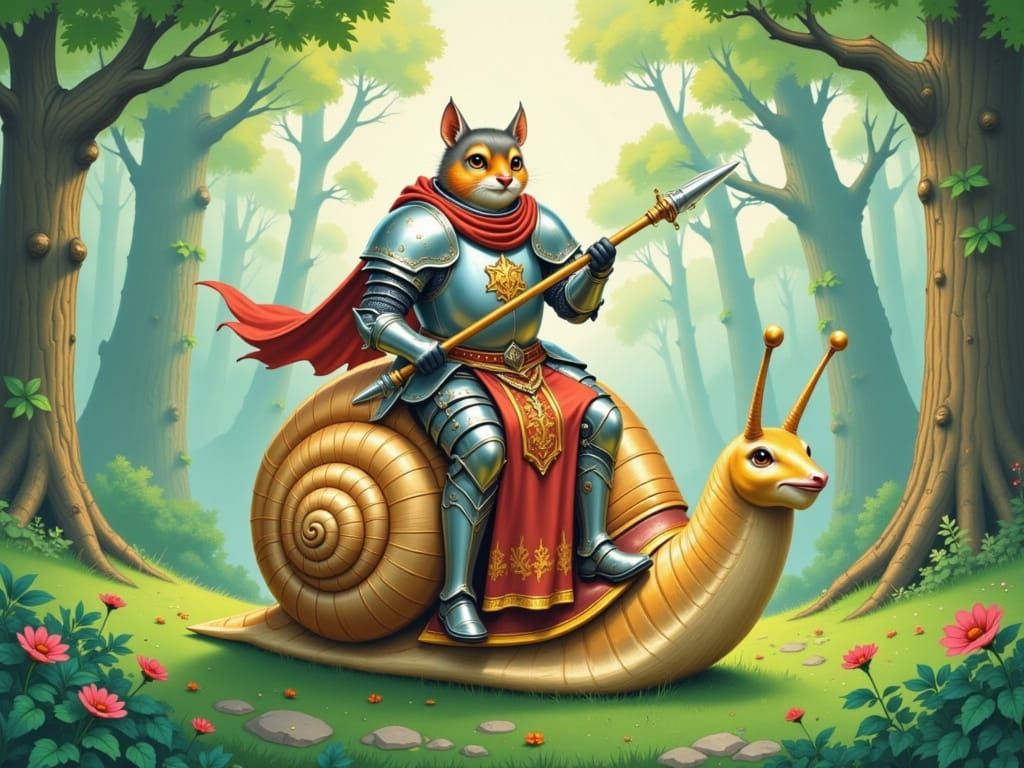 Robin Knight Rides Giant Snail in Enchanted Forest