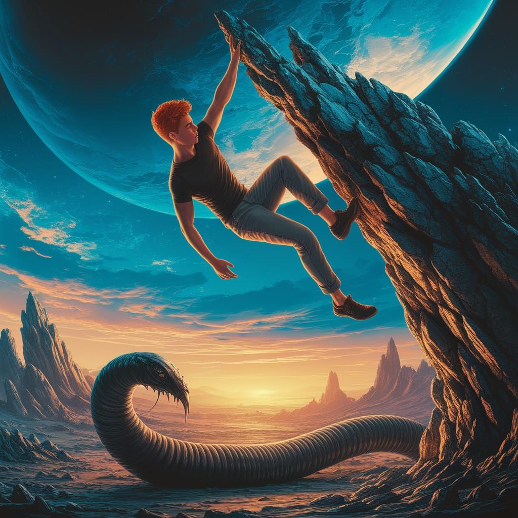 Perilous Heights on Alien World in Cinematic Style