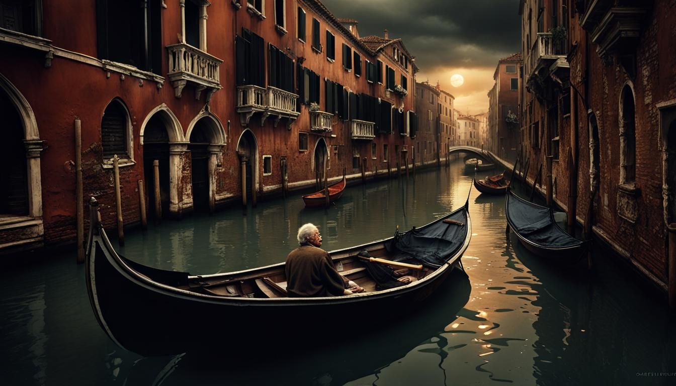 Venice Storm: Old Man's Reflections, Digital Art