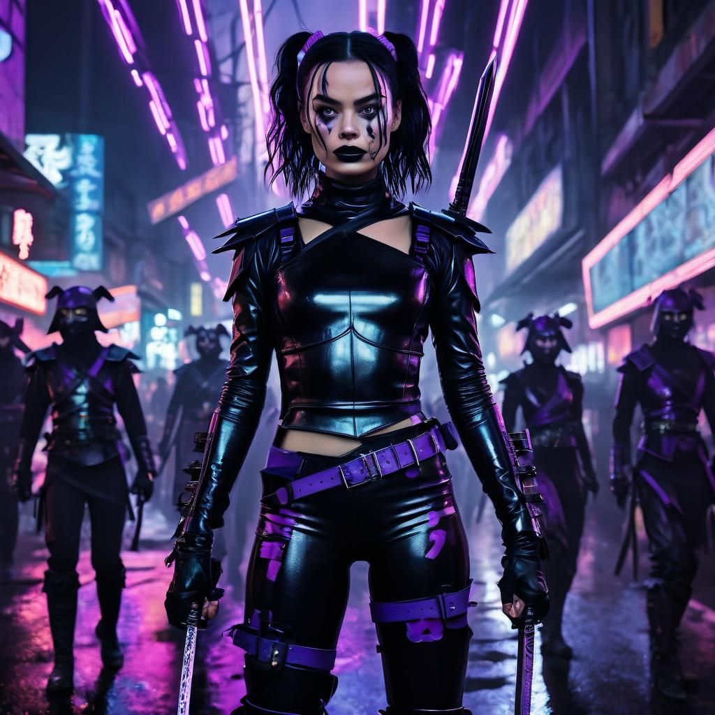 Raven-Haired Heroine Surrounded by Ninjas