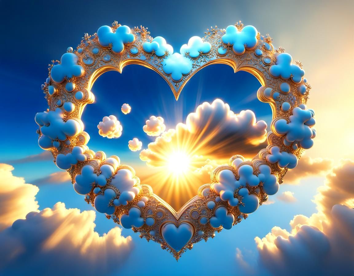 Heart Cloud in Blue Sky, 3D Render