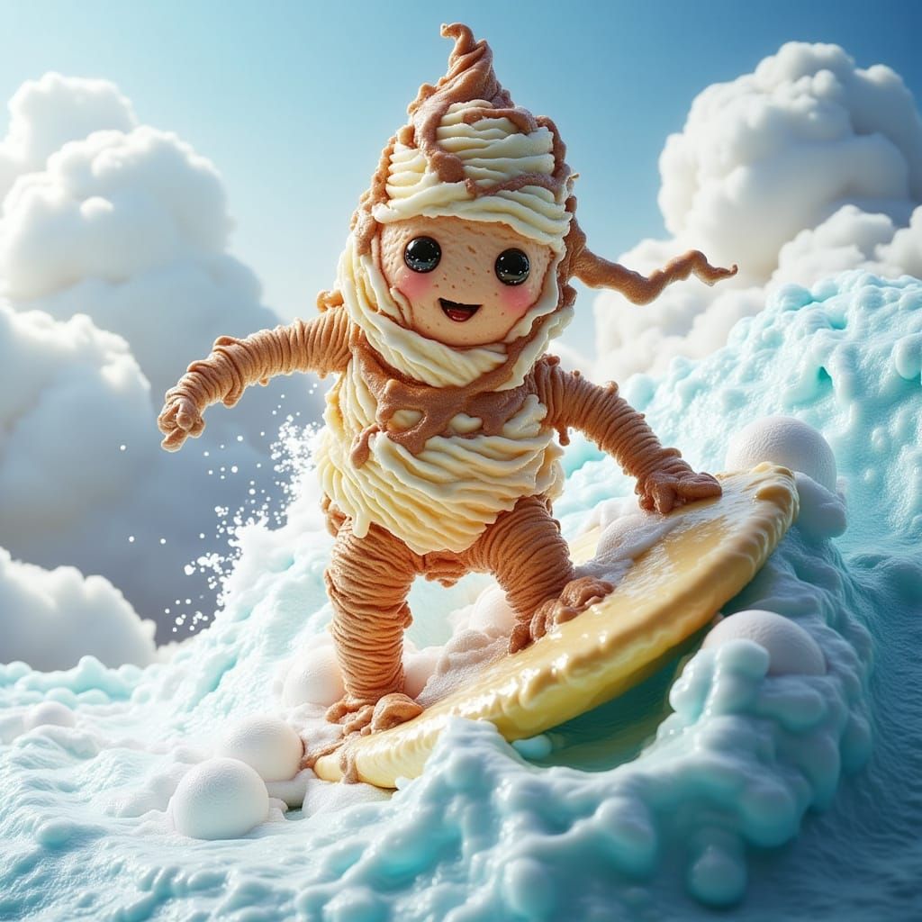 Vanilla Ice Cream Surfer Rides Chocolate Wave