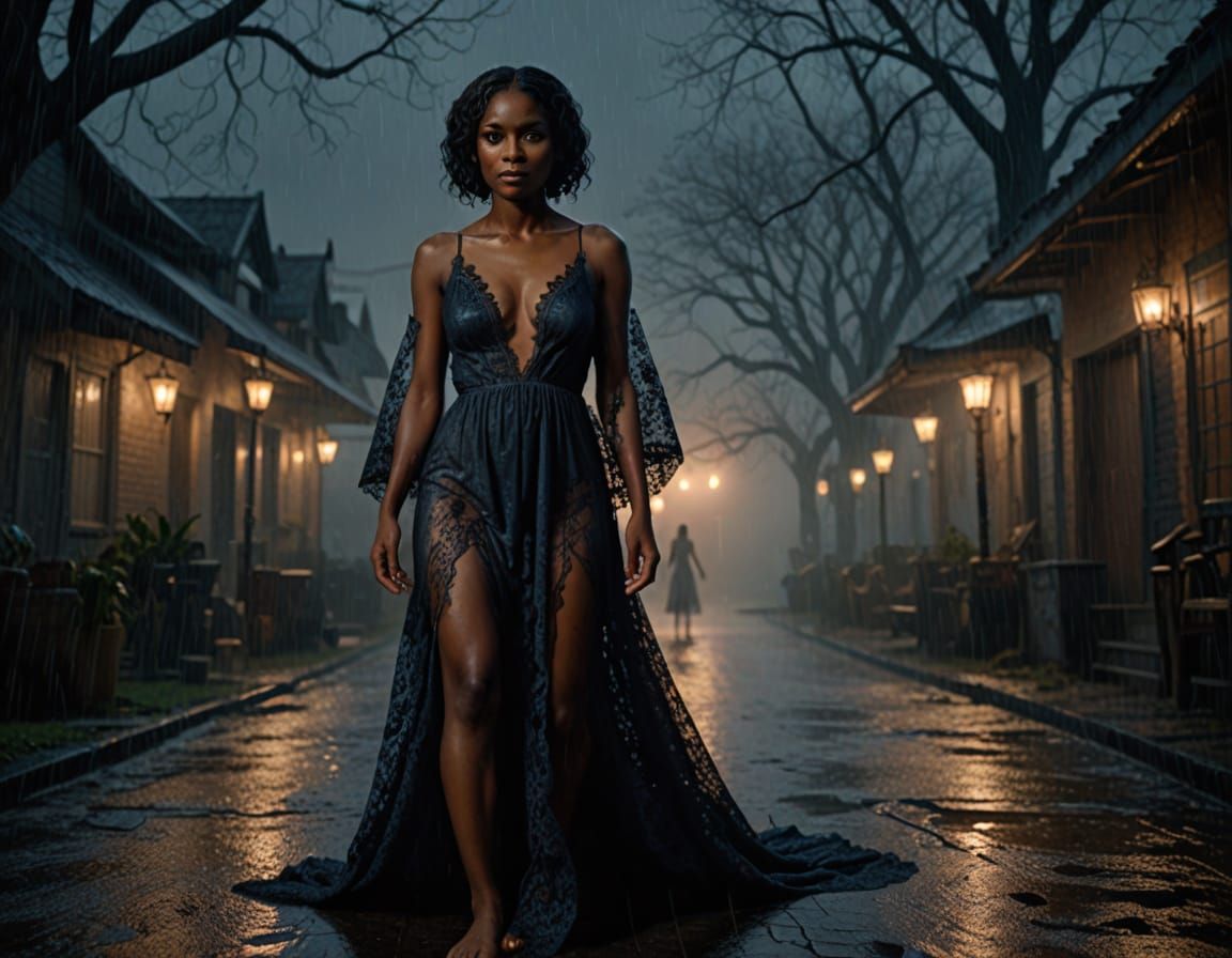 Ebony Woman Summons Demon in Vivid Digital Art