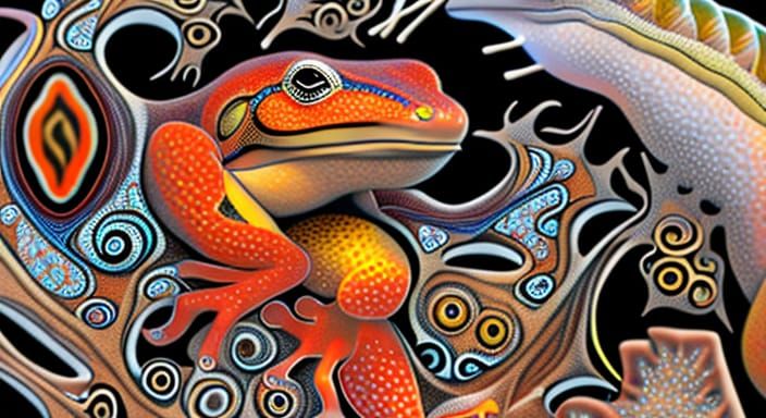 Fiery Salamander with Australian Flora in Zentangle Style