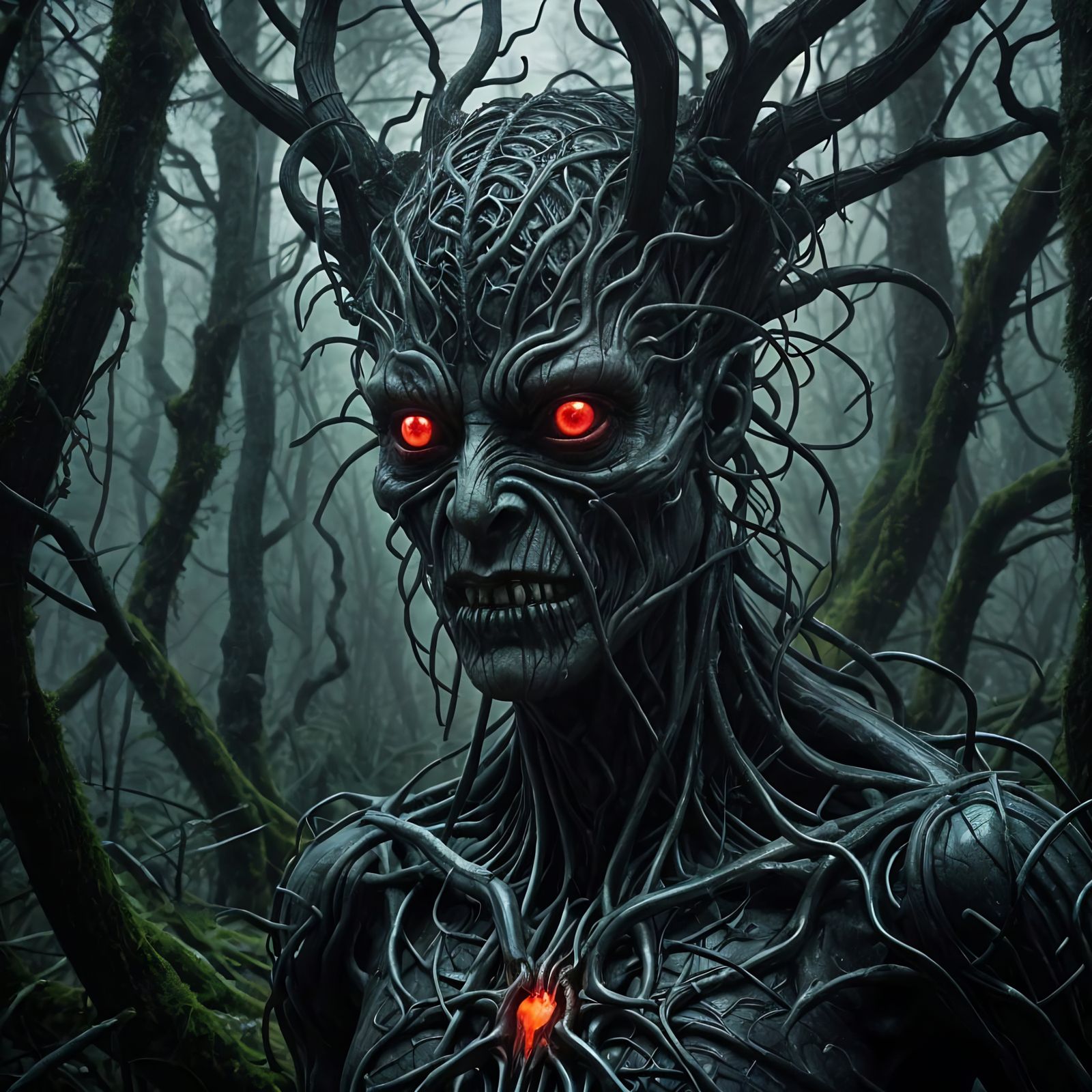 Epic Horror Creature Emerges from Misty Forest