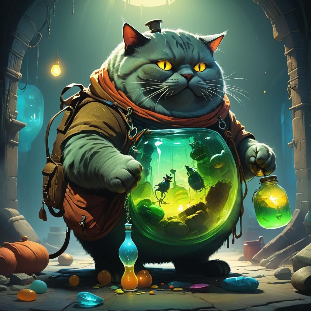 Reanimated Chubby Cat Container in Fantasy Art Style