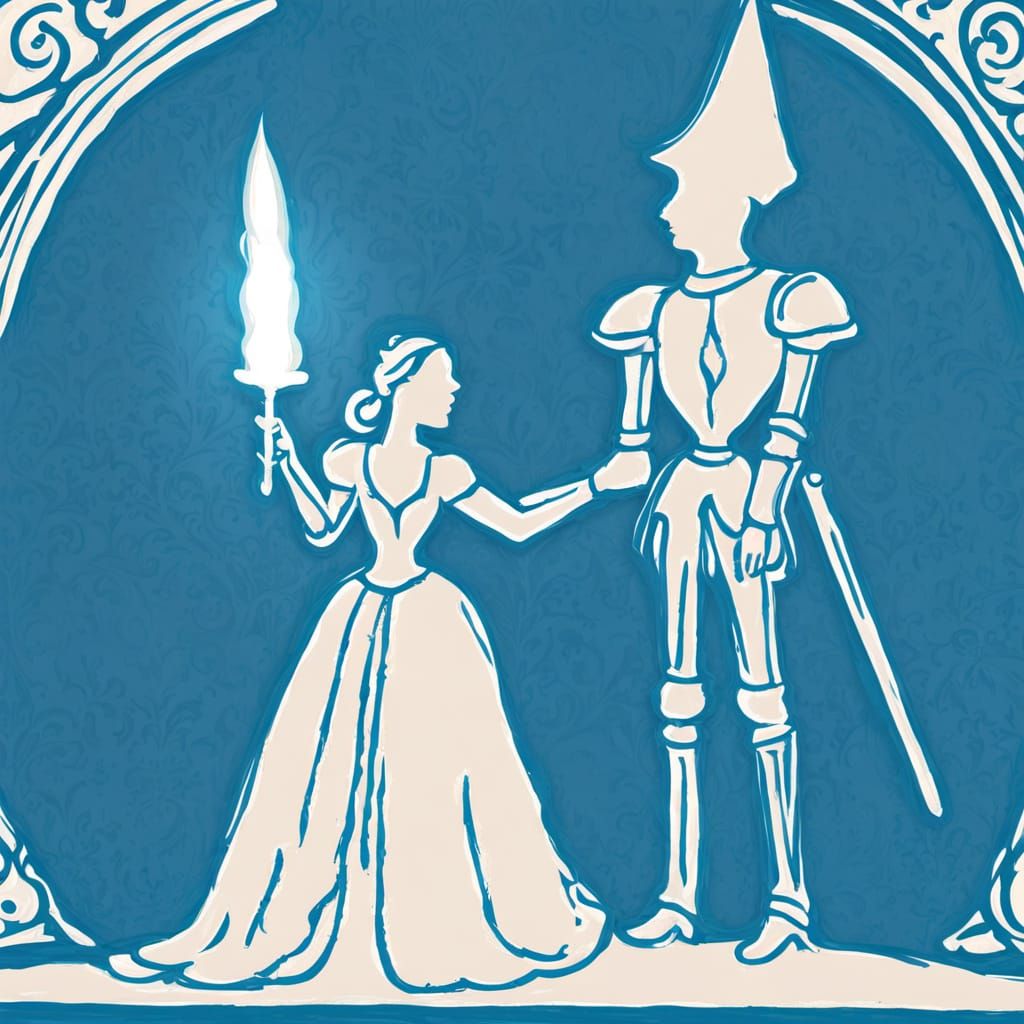 Gothic Knight in a Cathedral Anointing a Lady