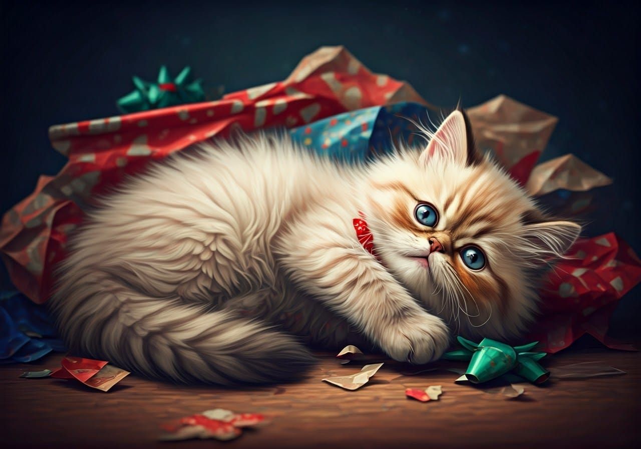 Whimsical Cat in Christmas Bliss