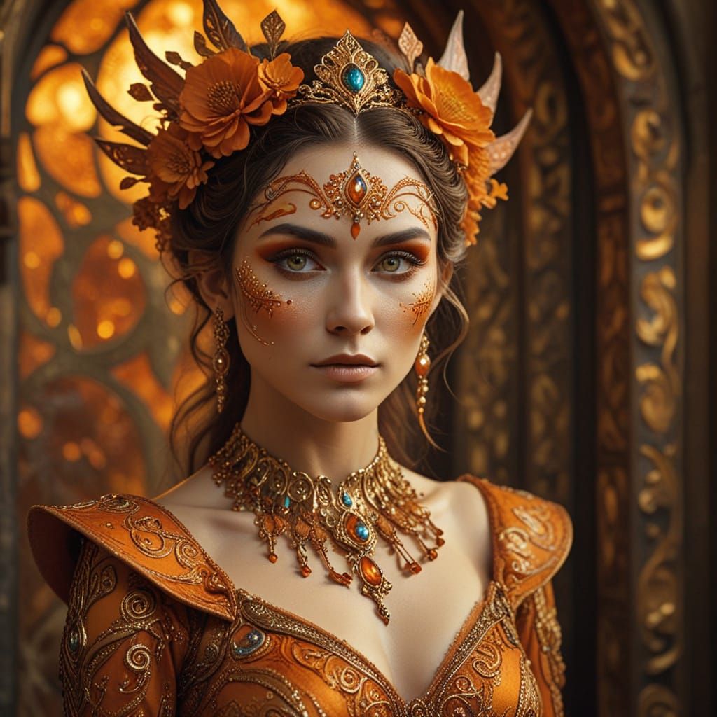 Regal Elf Queen in Burnt-Orange Splendor