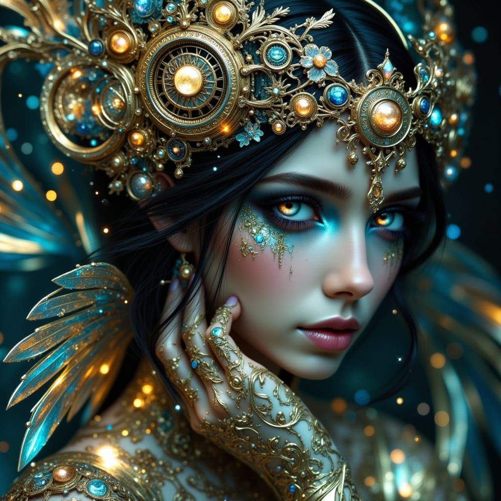 Clockwork Angel Weeping in Moonlit Cathedral