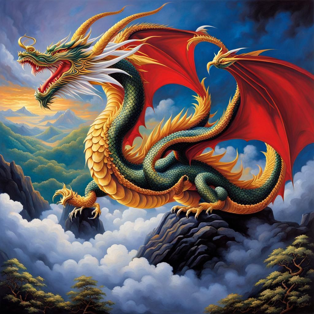 Legendary Dragon Soaring in a Vibrant Sky