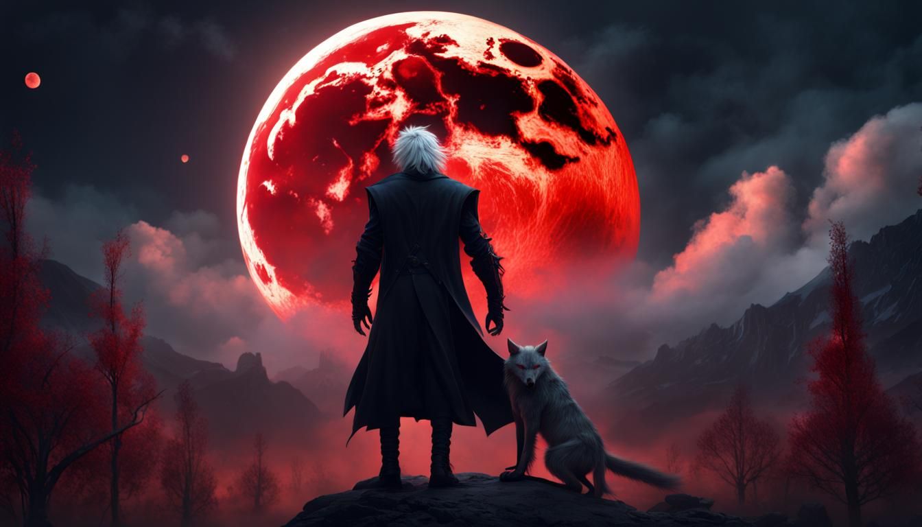 Vampire Rides Werewolf Under Red Moon