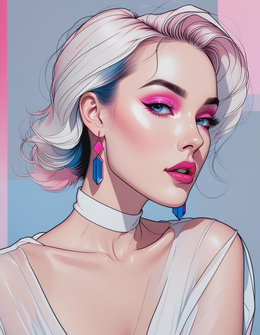 Patrick Nagel Style Portrait with Bold Typography