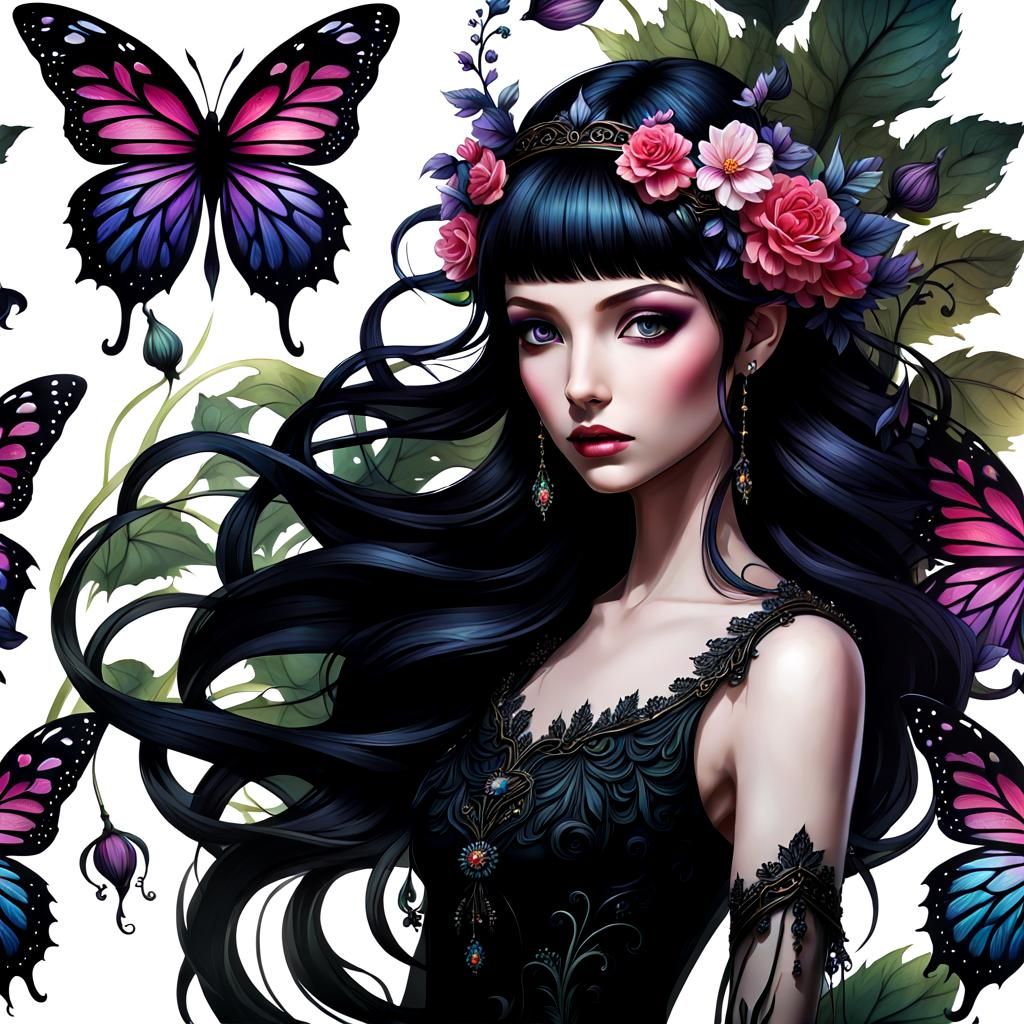 Gothic Woodland Fairy Transforming Flower to Black