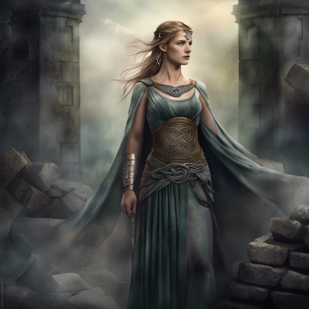 Celtic Warrior Woman in Watercolor Poster Style