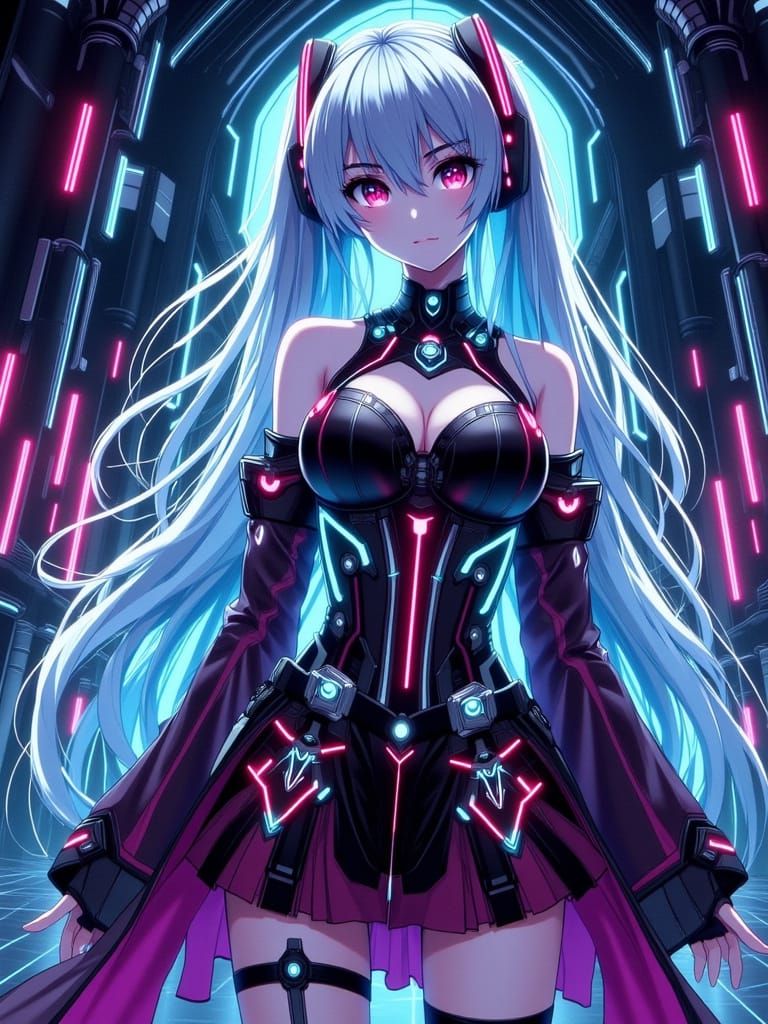 Anime Stylised image of a modern Goth style Hatsune Miku wit...