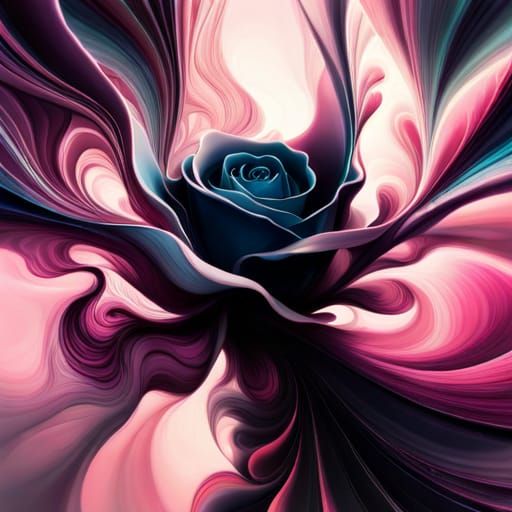 Dreamy Black Rose with Fluid Fractals and Shimmering Light
