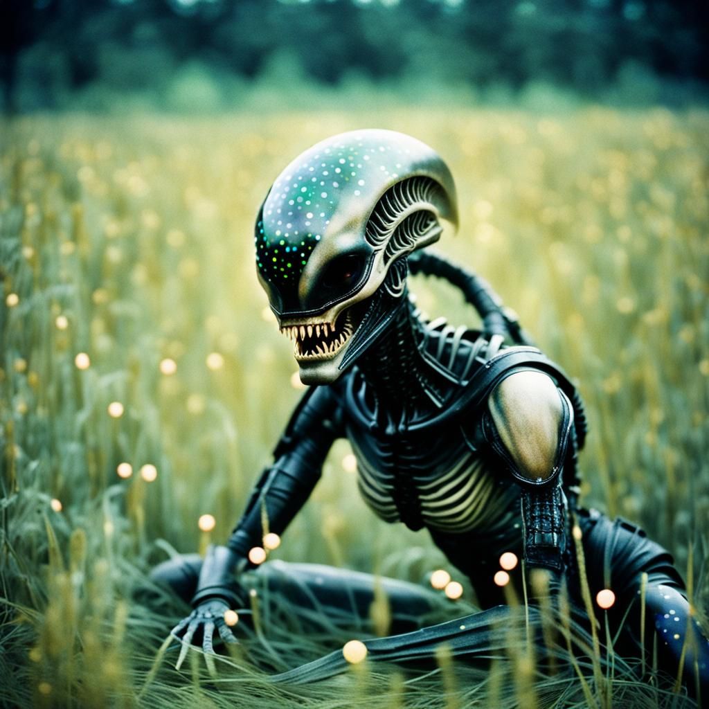 Xenomorph Warrior Girl Portrait in Vintage Colors