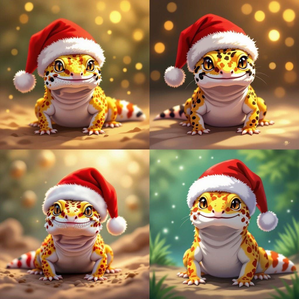 Leopard Gecko in Santa Hat, Ghibli Anime Style